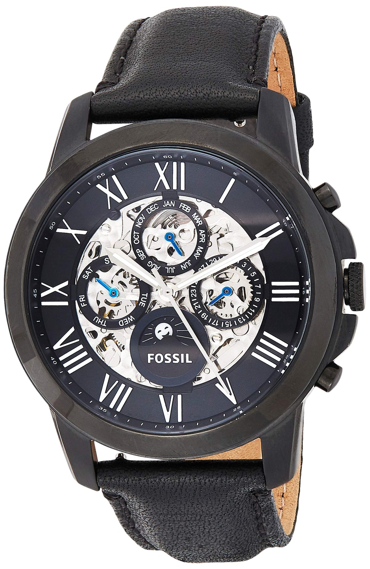  Shop Authentic Fossil Grant Automatic Black Dial Black Leather Strap Watch for Men - ME3028 - Luxxuri