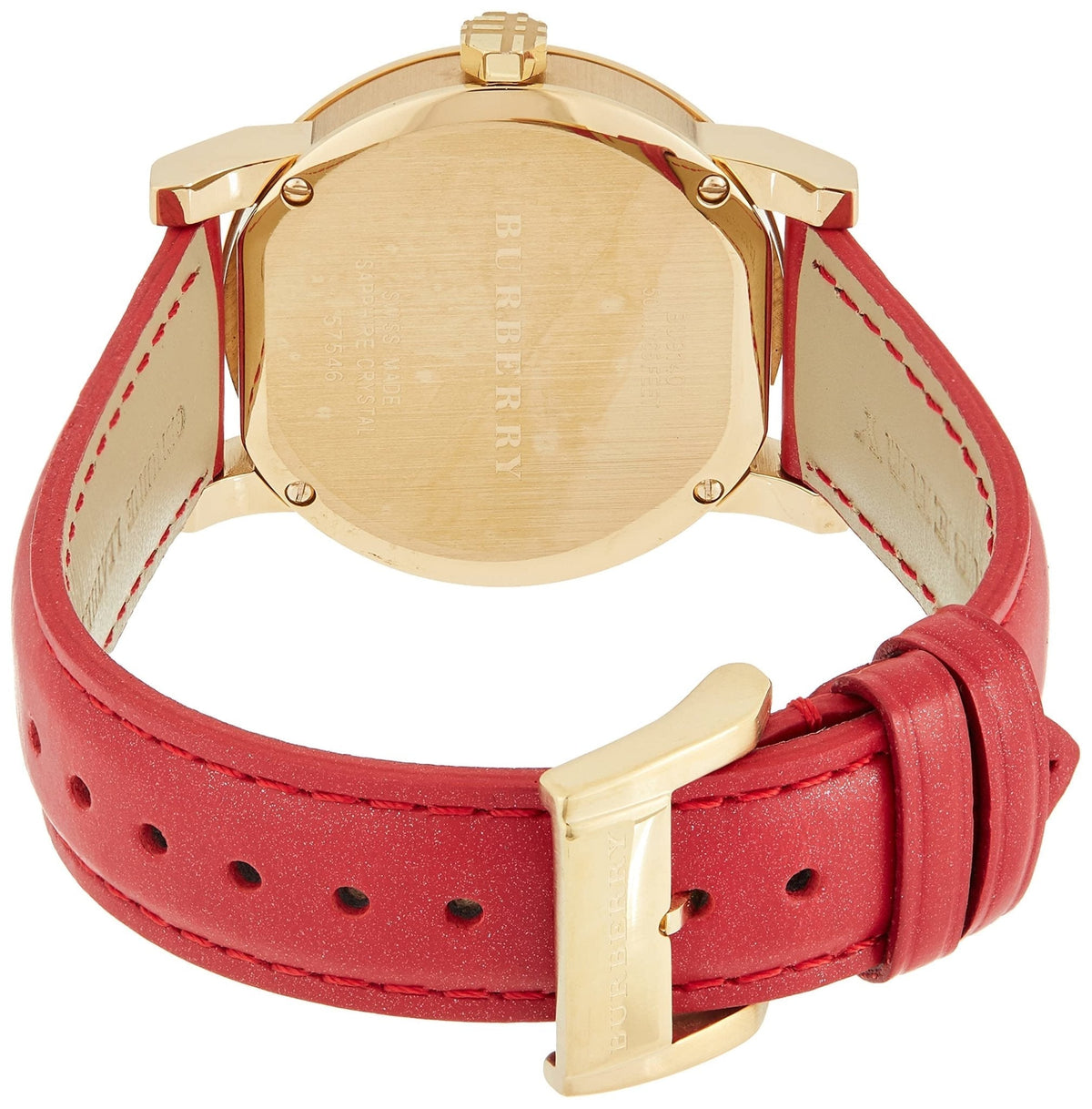  Shop Authentic Burberry The City Gold Dial Red Leather Strap Watch for Women - BU9140 - Luxxuri