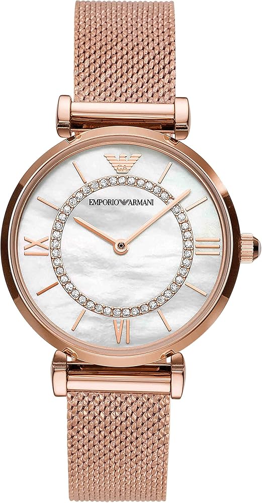 Shop Authentic Emporio Armani Gianni T Bar Mother of Pearl Dial Rose Gold Mesh Bracelet Watch For Women - AR11320 - Luxxuri