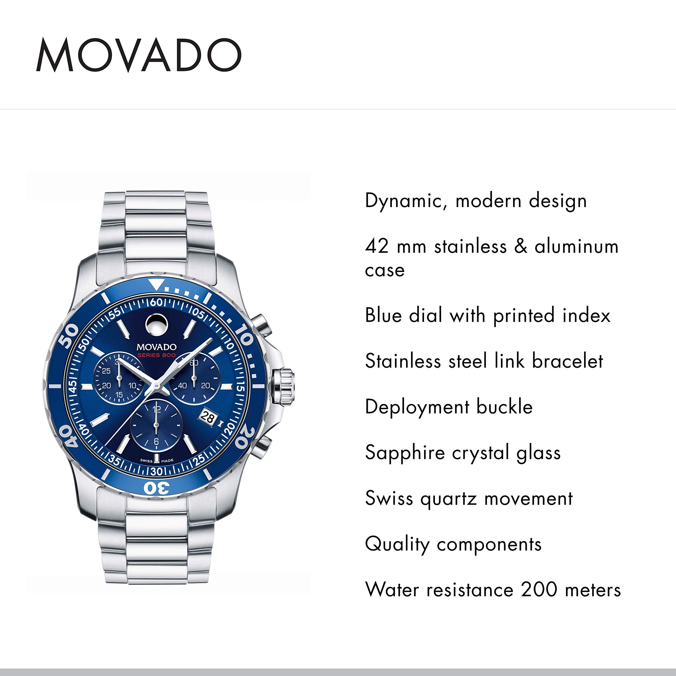  Shop Authentic Movado Series 800 Blue Dial Silver Steel Strap Watch for Men - 2600151 - Luxxuri