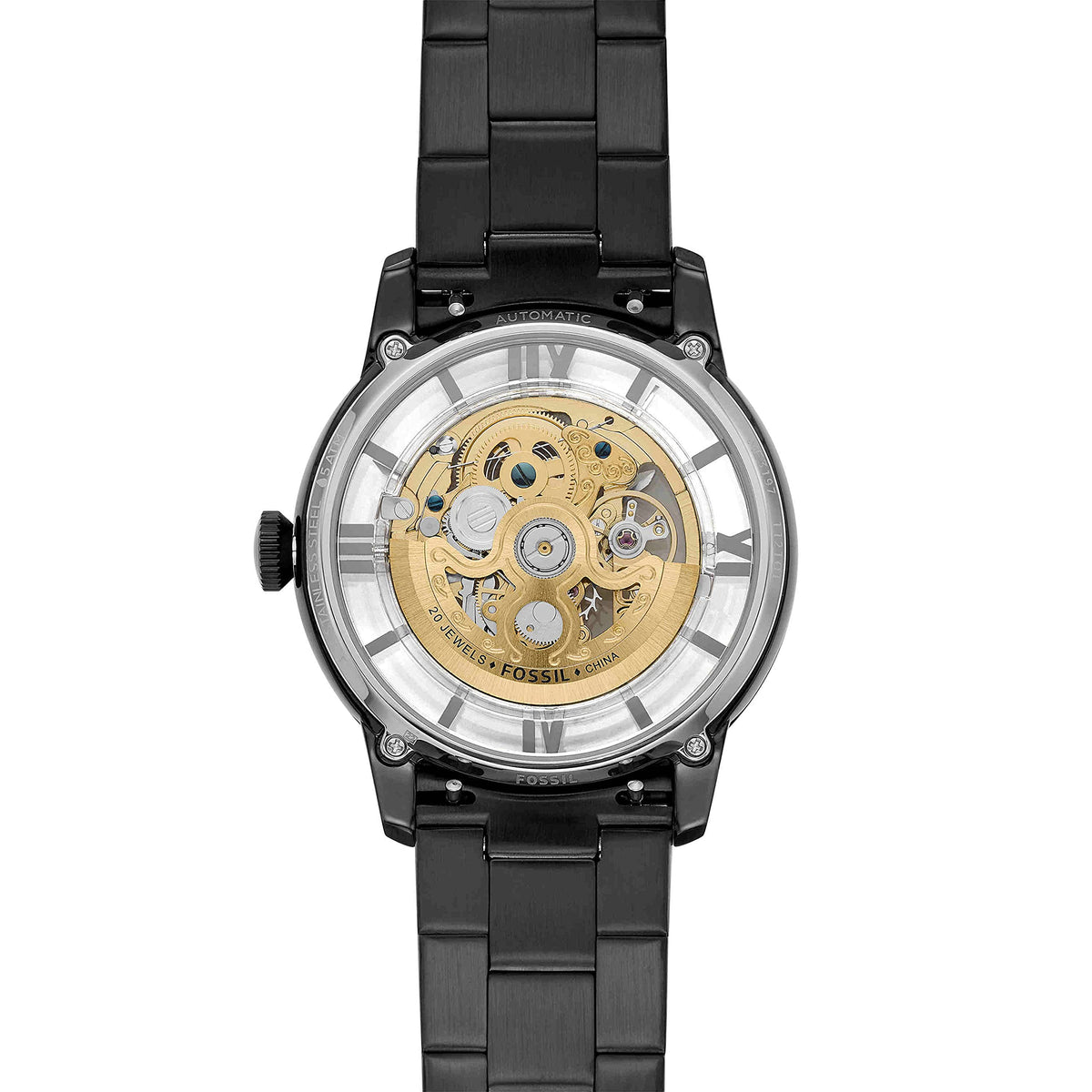  Shop Authentic Fossil Townsman Automatic Skeleton Black Dial Black Steel Strap Watch for Men - ME3197 - Luxxuri