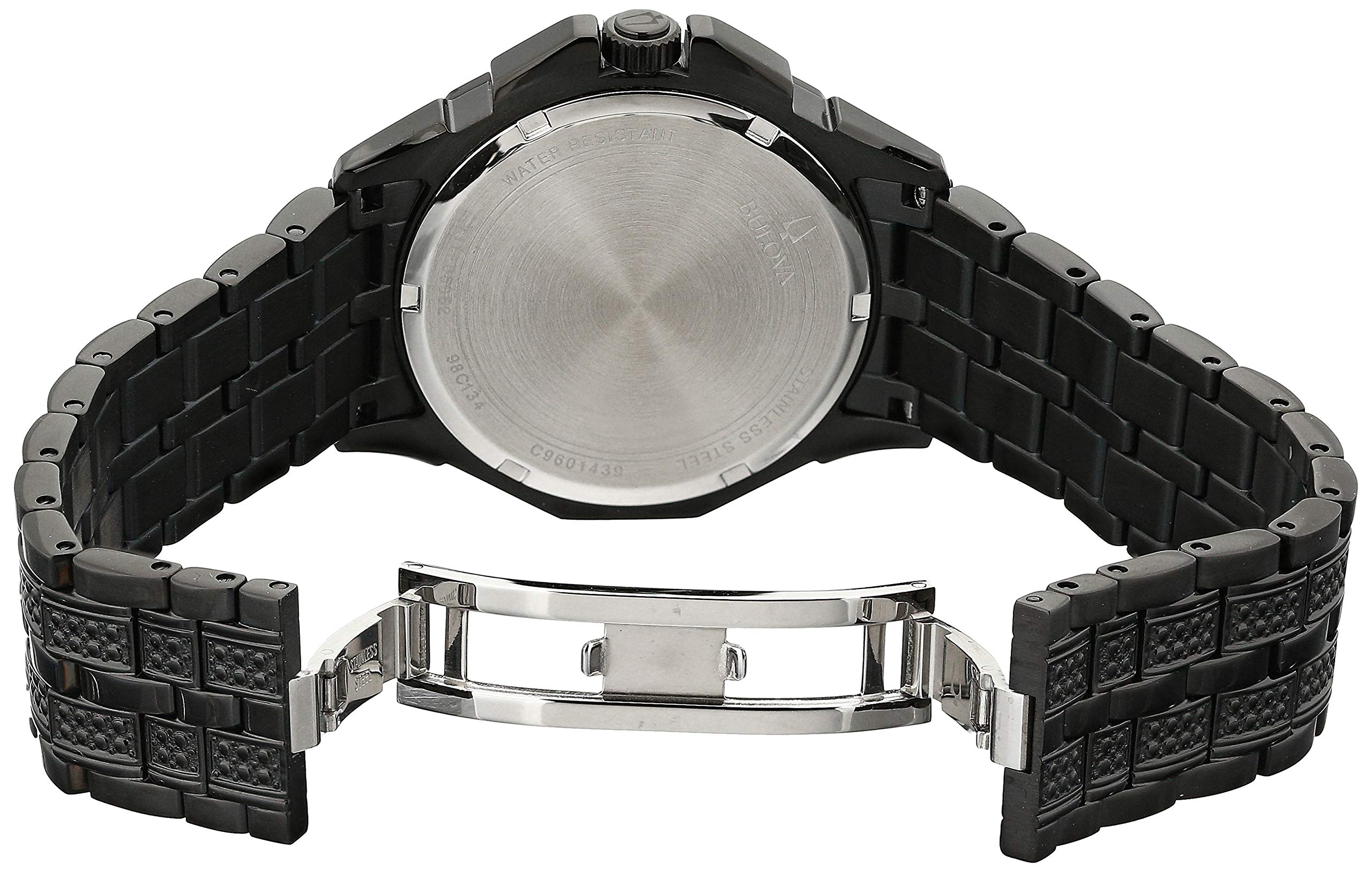  Shop Authentic Bulova Octova Chronograph Black Crystal Dial Black Steel Strap Watch for Men - 98C134 - Luxxuri