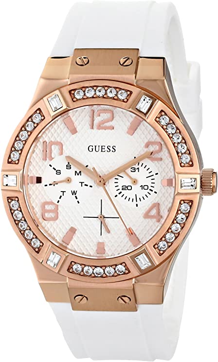 Shop Authentic Guess Diamonds White Dial White Rubber Strap Watch For Women - W0426L1 - Luxxuri