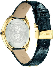  Shop Authentic Versace Shadov Gold Dial Green Leather Strap Watch For Women - VEBM01018 - Luxxuri