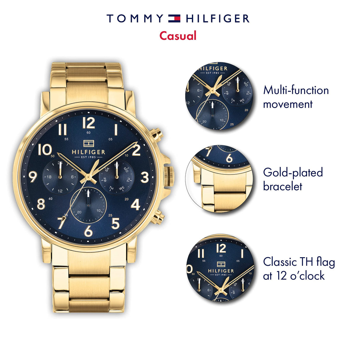  Shop Authentic Tommy Hilfiger Daniel Chronograph Blue Dial Gold Steel Strap Watch for Men - 1710384 - Luxxuri