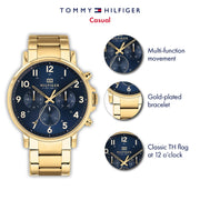  Shop Authentic Tommy Hilfiger Daniel Chronograph Blue Dial Gold Steel Strap Watch for Men - 1710384 - Luxxuri