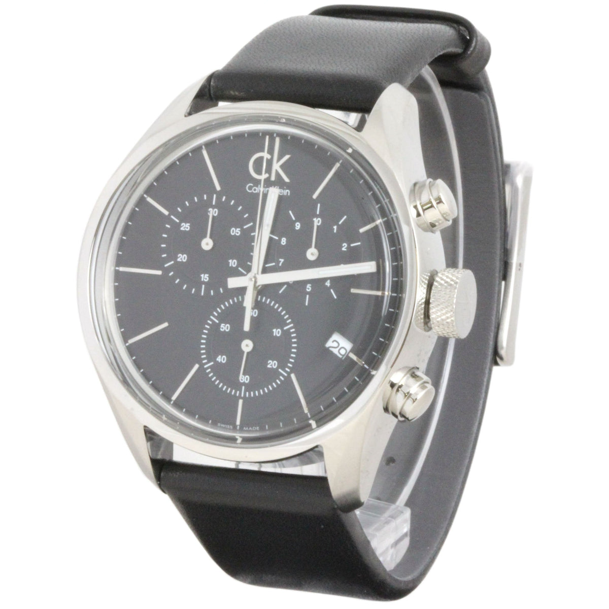 Shop Authentic Calvin Klein Masculine Chronograph Black Dial Black Leather Strap Watch for Men - K2H27102 - Luxxuri
