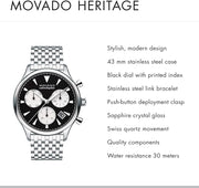  Shop Authentic Movado Heritage Calendoplan Chronograph Black Dial Silver Steel Strap Watch for Men - 3650014 - Luxxuri