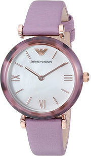 Shop Authentic Emporio Armani Gianni Mother of Pearl Dial Purple Leather Strap Watch For Women - AR11003 - Luxxuri