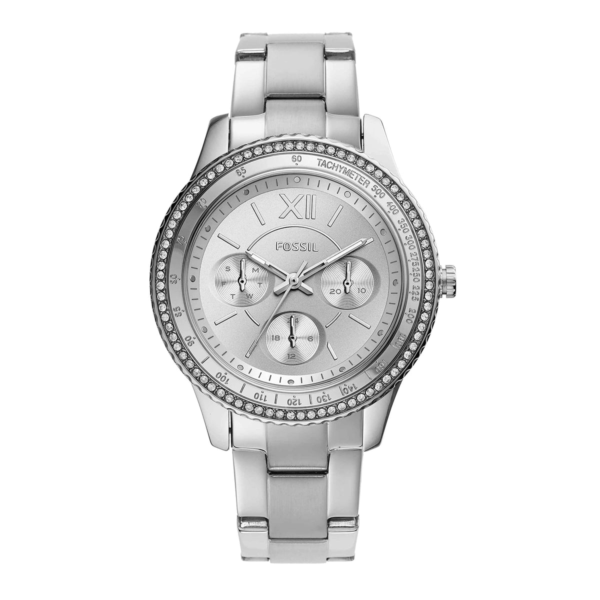  Shop Authentic Fossil Stella Sport Multifunction Silver Dial Silver Steel Strap Watch for Women - ES5108 - Luxxuri