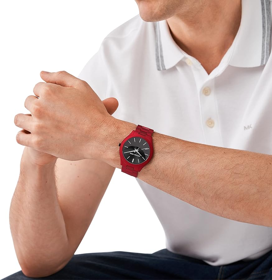  Shop Authentic Michael Kors Slim Runway Quartz Black Dial Red Steel Strap Watch for Men - MK8712 - Luxxuri