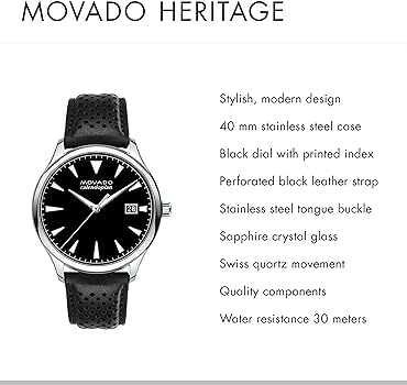 Shop Authentic Movado Heritage Calendoplan Black Dial Black Leather Strap Watch for Men - 3650004 - Luxxuri