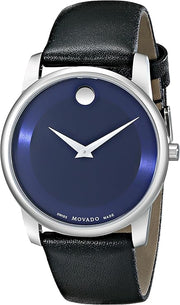  Shop Authentic Movado Museum Classic Blue Dial Black Leather Strap Watch for Men - 606610 - Luxxuri