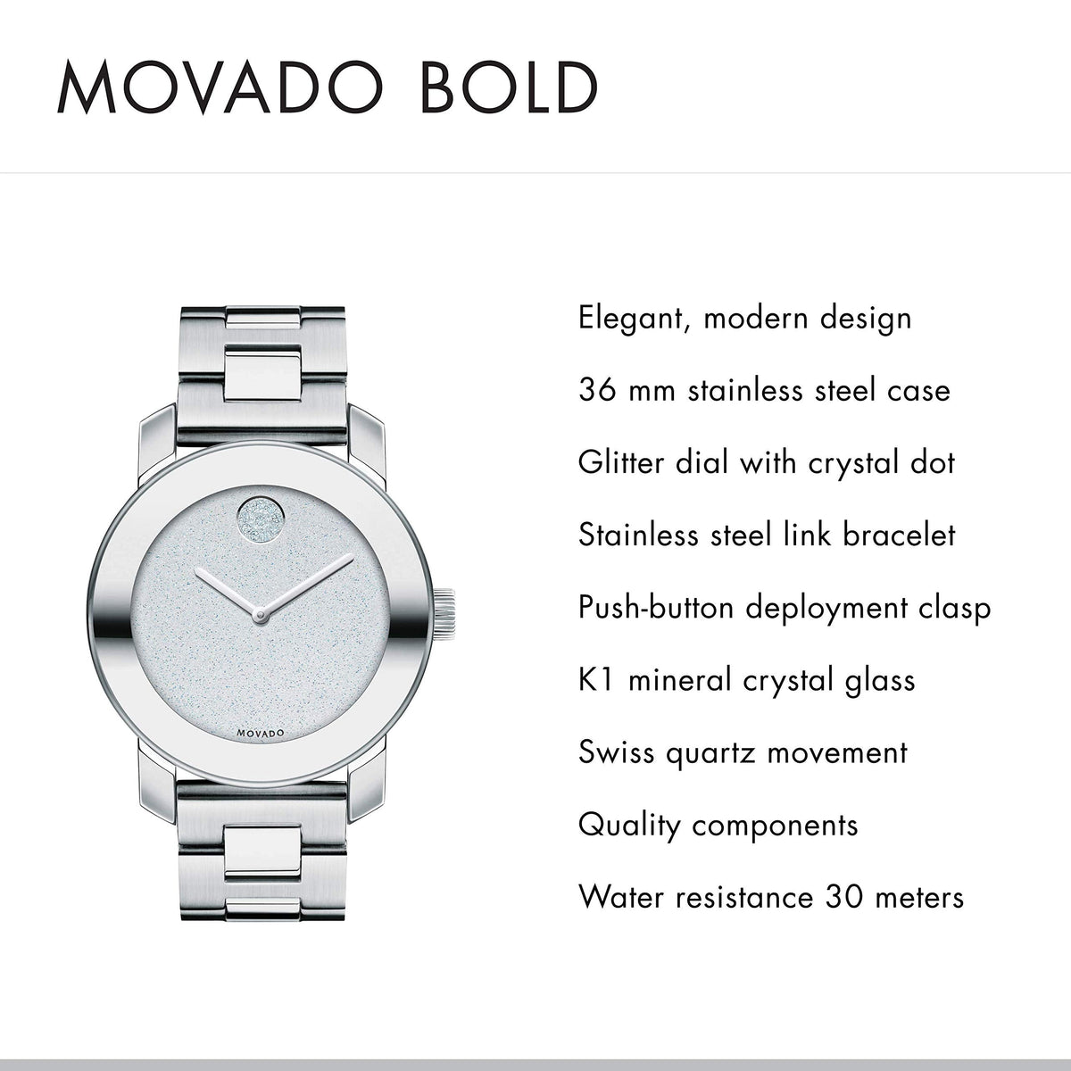  Shop Authentic Movado Bold Crystal Dot Silver Dial Silver Steel Strap Watch For Women - 3600334 - Luxxuri
