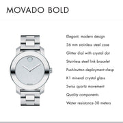  Shop Authentic Movado Bold Crystal Dot Silver Dial Silver Steel Strap Watch For Women - 3600334 - Luxxuri