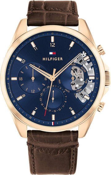  Shop Authentic Tommy Hilfiger Baker Chronograph Blue Dial Brown Leather Strap Watch For Men - 1710453 - Luxxuri