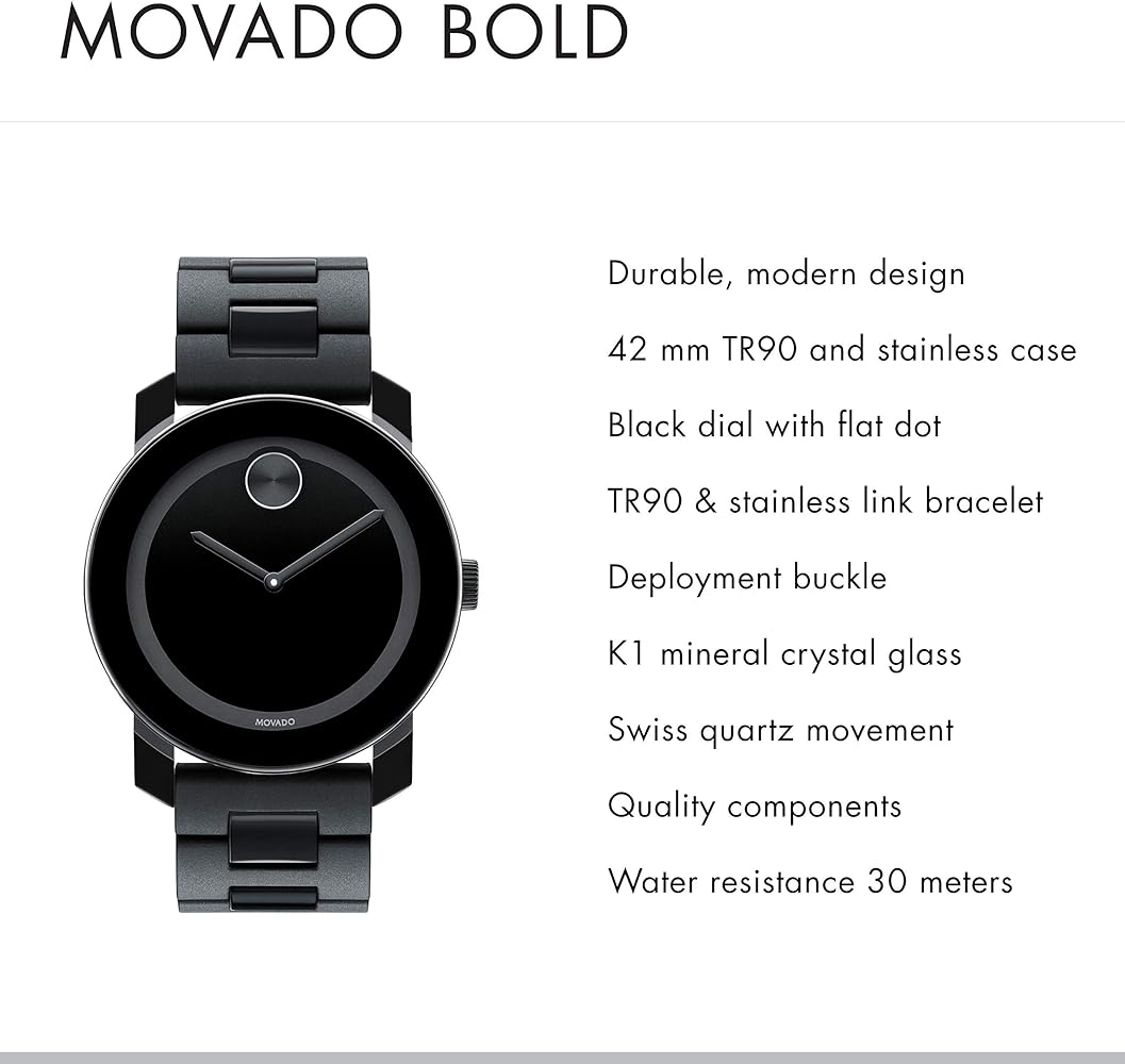  Shop Authentic Movado Bold Black Dial Black Steel Strap Watch For Men - 3600047 - Luxxuri