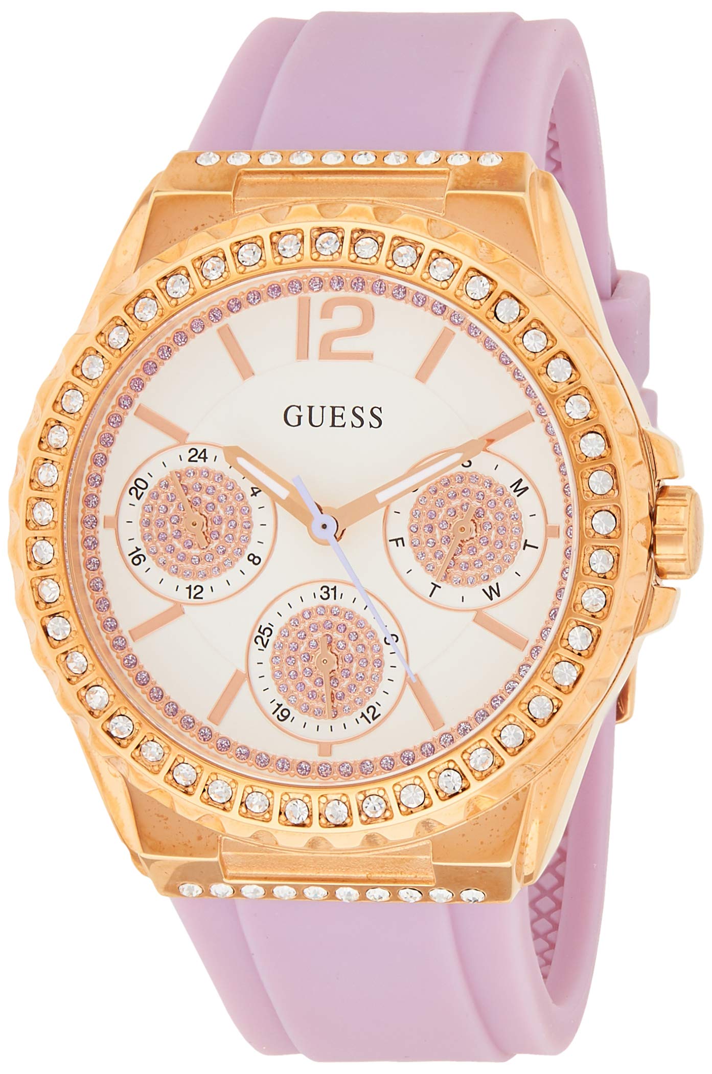  Shop Authentic Guess Starlight Diamonds White Dial Purple Rubber Strap Watch for Women - W0846L6 - Luxxuri
