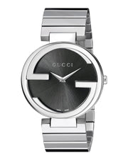  Shop Authentic Gucci G Interlocking Black Dial Silver Steel Strap Watch For Women - YA133307 - Luxxuri