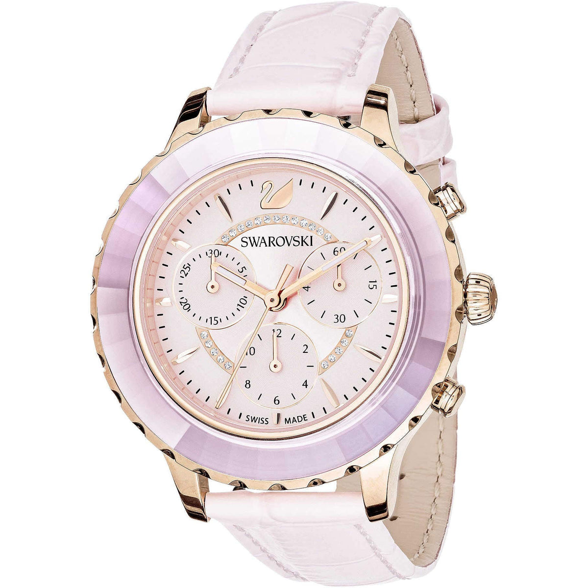  Shop Authentic Swarovski Octea Lux Chrono Pink Dial Pink Leather Strap Watch for Women - 5452501 - Luxxuri