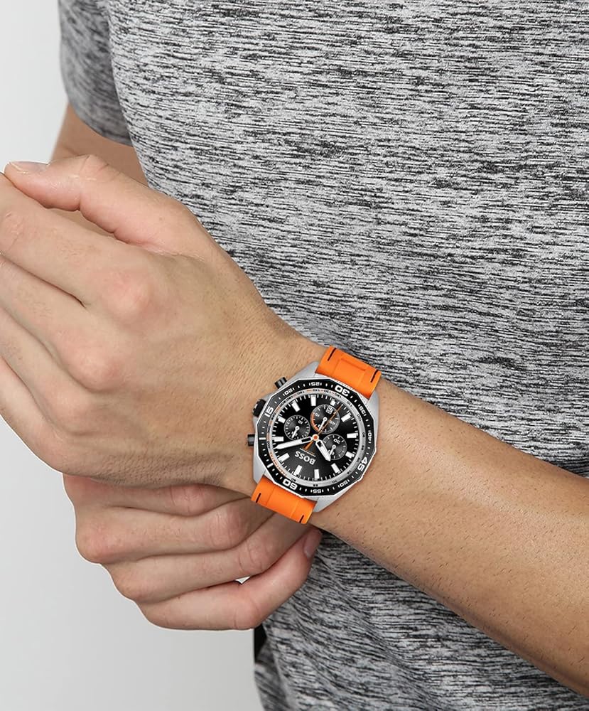  Shop Authentic Hugo Boss Energy Chronograph Quartz Black Dial Orange Rubber Strap Watch For Men - 1513970 - Luxxuri
