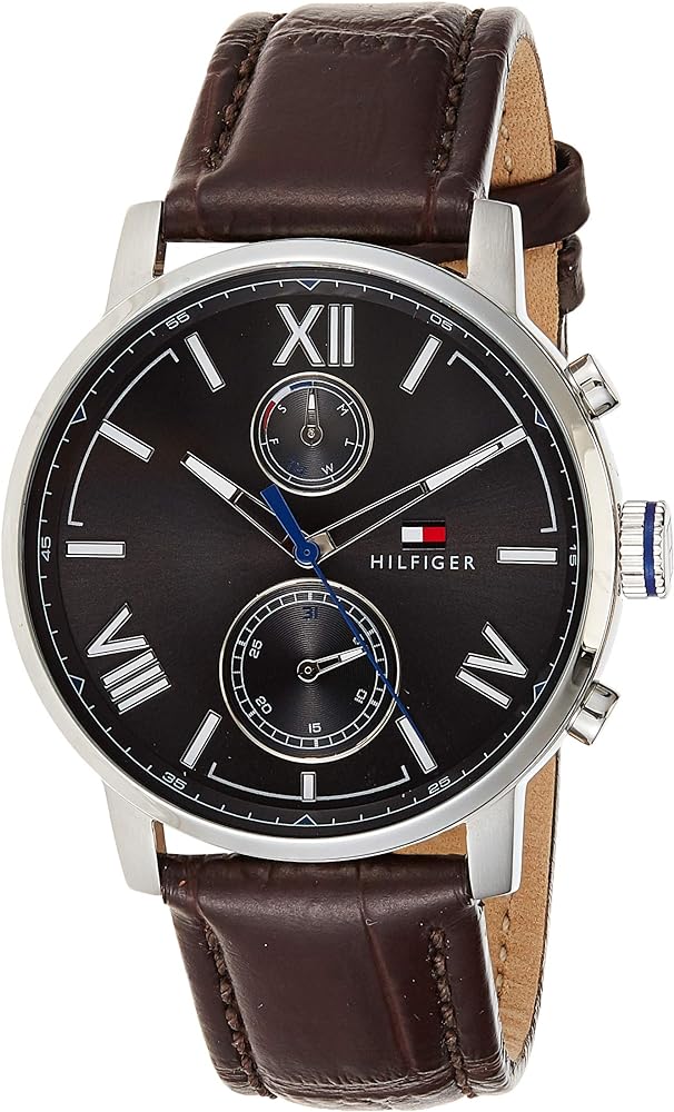  Shop Authentic Tommy Hilfiger Aiden Quartz Black Dial Brown Leather Strap Watch for Men - 1791309 - Luxxuri