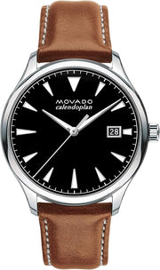  Shop Authentic Movado Heritage Calendoplan Black Dial Brown Leather Strap Watch for Men - 3650001 - Luxxuri