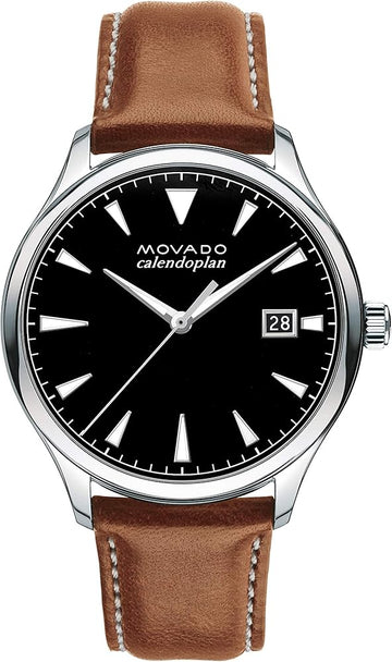  Shop Authentic Movado Heritage Calendoplan Black Dial Brown Leather Strap Watch for Men - 3650001 - Luxxuri