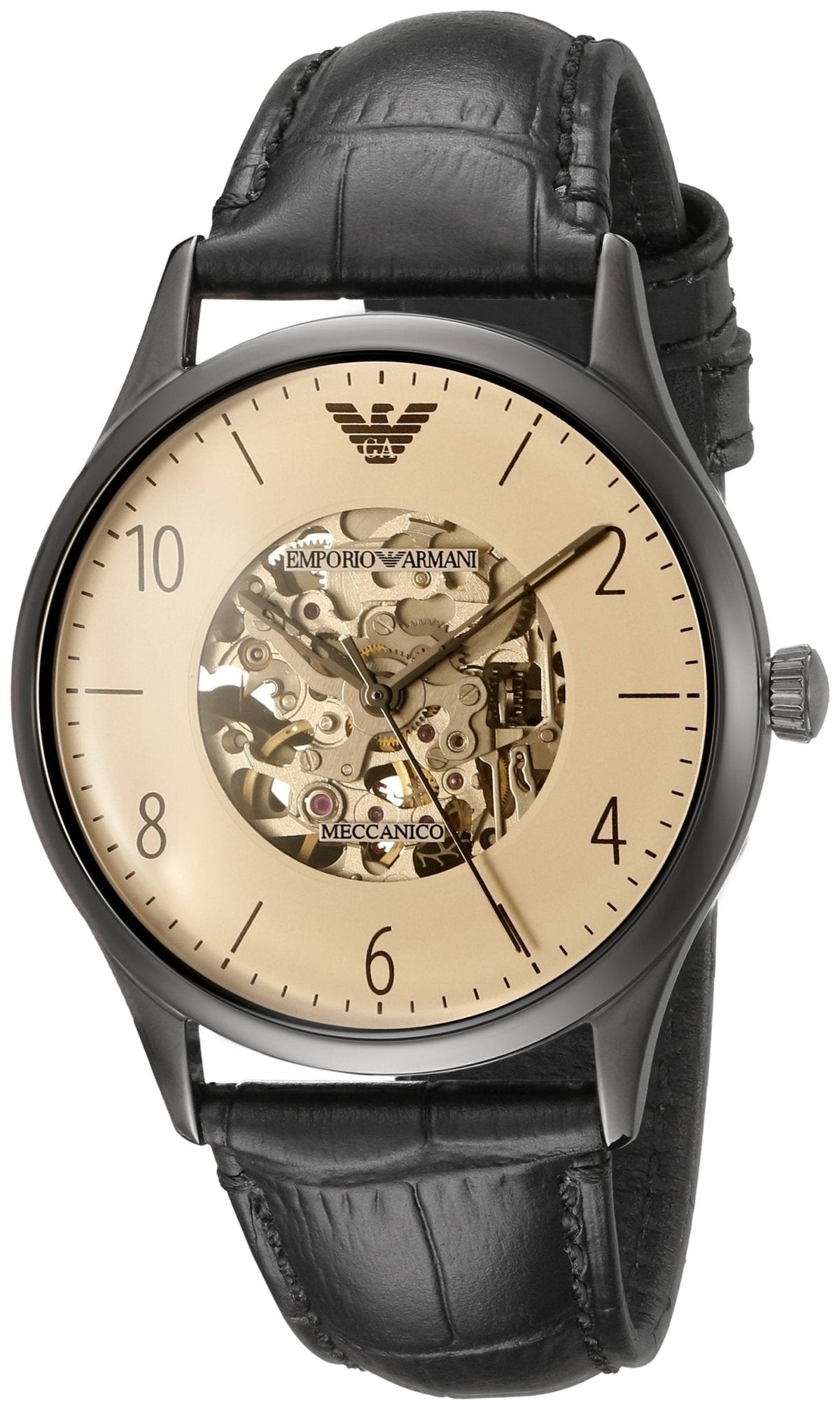  Shop Authentic Emporio Armani Meccanico White Dial Black Leather Strap Watch For Men - AR1923 - Luxxuri