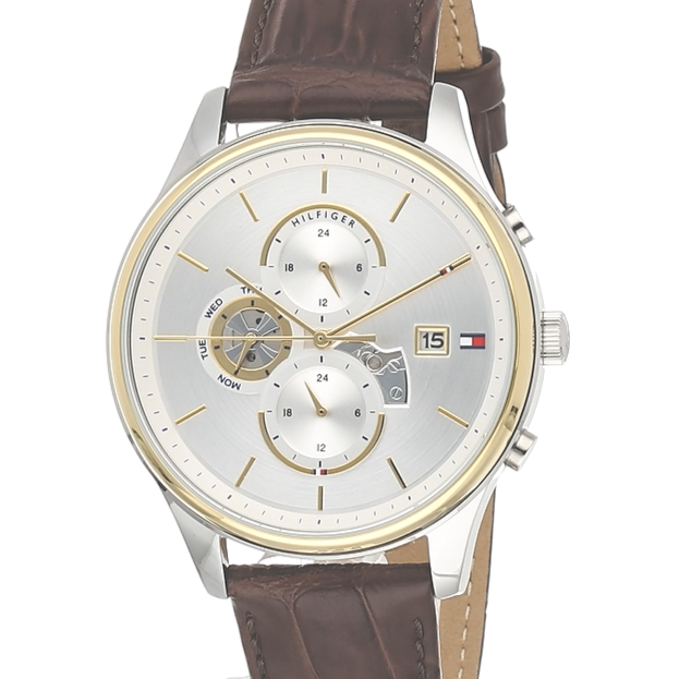  Shop Authentic Tommy Hilfiger Weston Chronograph Silver Dial Brown Leather Strap Watch For Men - 1710501 - Luxxuri
