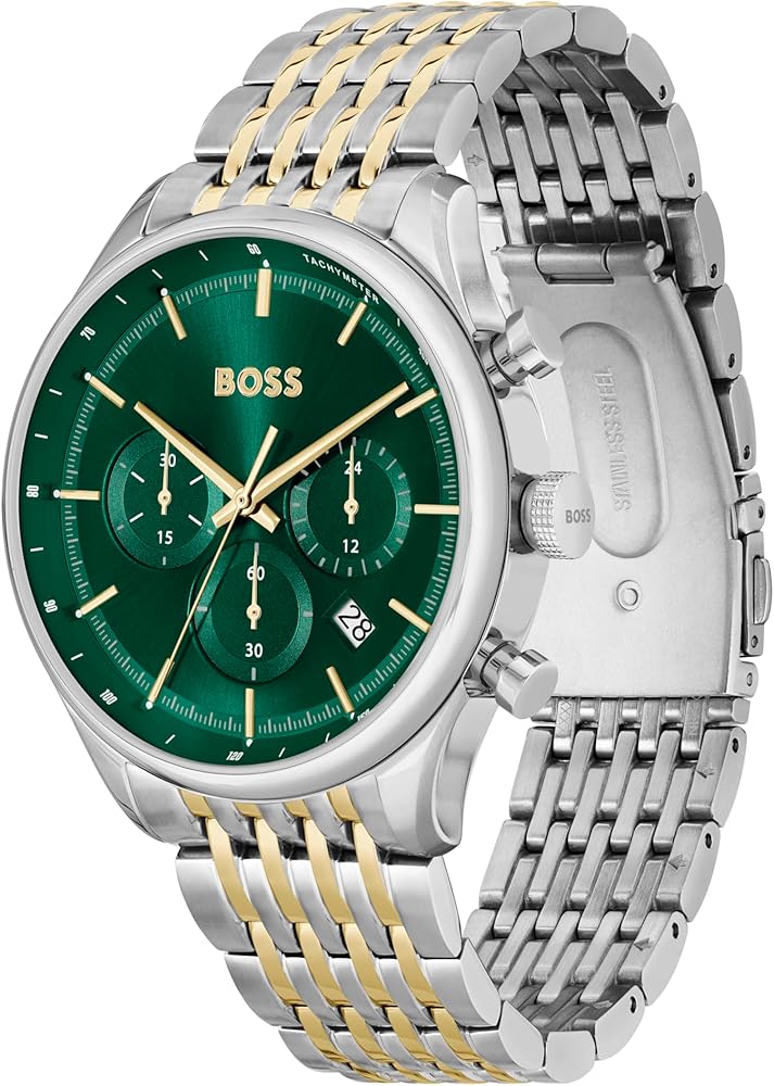  Shop Authentic Hugo Boss Gregor Chronograph Green Dial Two Tone Steel Strap Watch For Men - 1514081 - Luxxuri