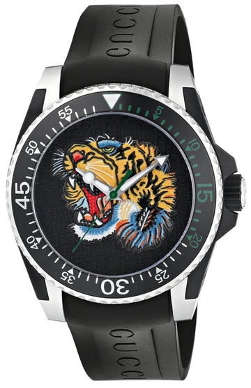  Shop Authentic Gucci Dive Tiger Black Dial Black Rubber Strap Watch For Men - YA136318 - Luxxuri