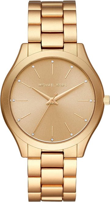  Shop Authentic Michael Kors Slim Runway Quartz Gold Dial Gold Steel Strap Watch For Women - MK4501 - Luxxuri