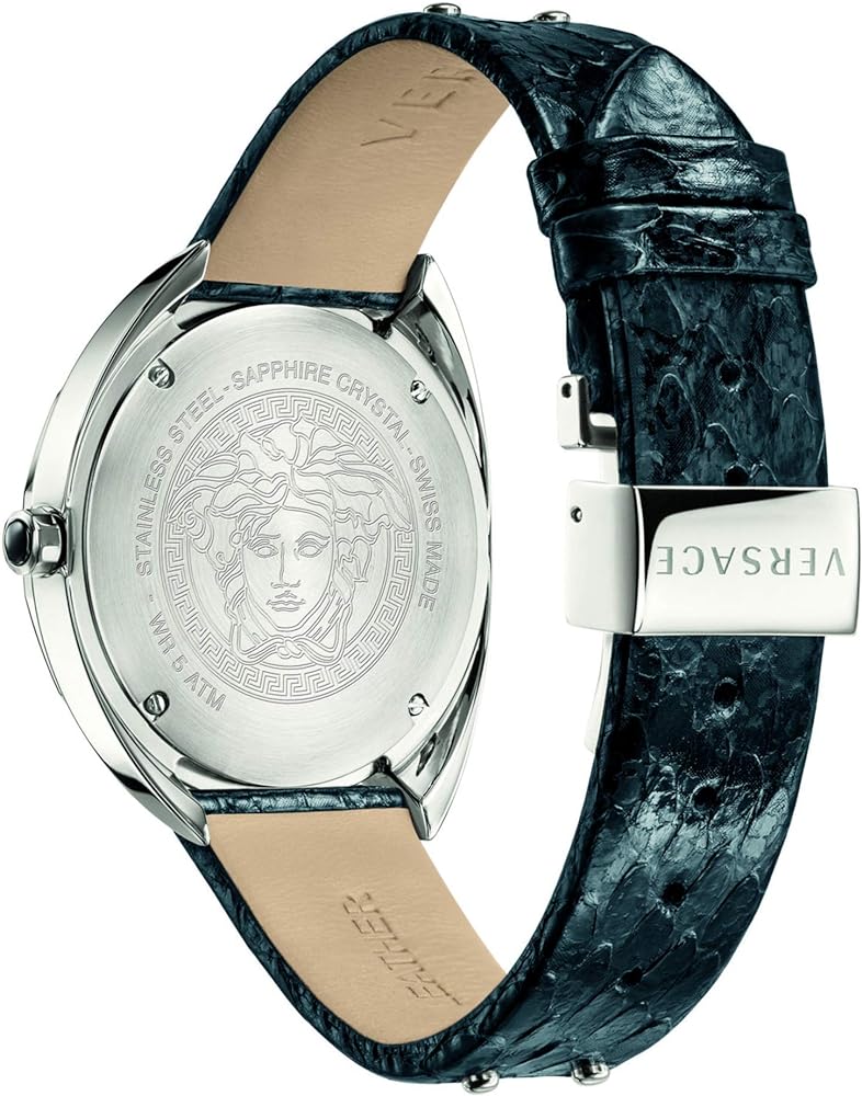  Shop Authentic Versace Shadov Quartz Silver Dial Black Snake Leather Strap Watch for Women - VEBM00118 - Luxxuri