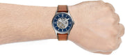  Shop Authentic Fossil Forrester Luggage Automatic Skeleton Blue Dial Brown Leather Strap Watch for Men - ME3179 - Luxxuri