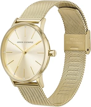  Shop Authentic Armani Exchange Lola Analog Gold Dial Gold Mesh Strap Watch For Women - AX5536 - Luxxuri