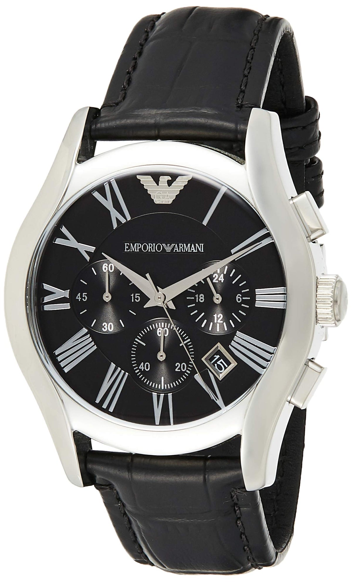  Shop Authentic Emporio Armani Valente Chronograph Black Dial Black Leather Strap Watch For Men - AR1633 - Luxxuri