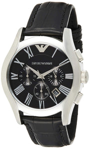  Shop Authentic Emporio Armani Valente Chronograph Black Dial Black Leather Strap Watch For Men - AR1633 - Luxxuri