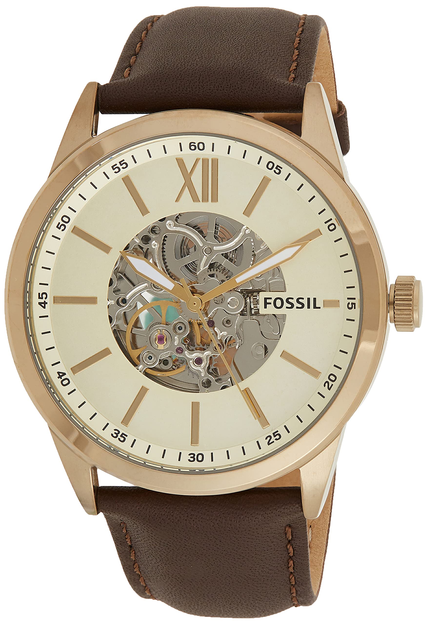  Shop Authentic Fossil Flynn Mechanical Skeleton Beige Dial Brown Leather Strap Watch for Men - BQ2215 - Luxxuri
