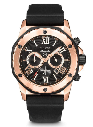  Shop Authentic Bulova Marine Star Chronograph Black Dial Black Rubber Strap Watch for Men - 98B104 - Luxxuri