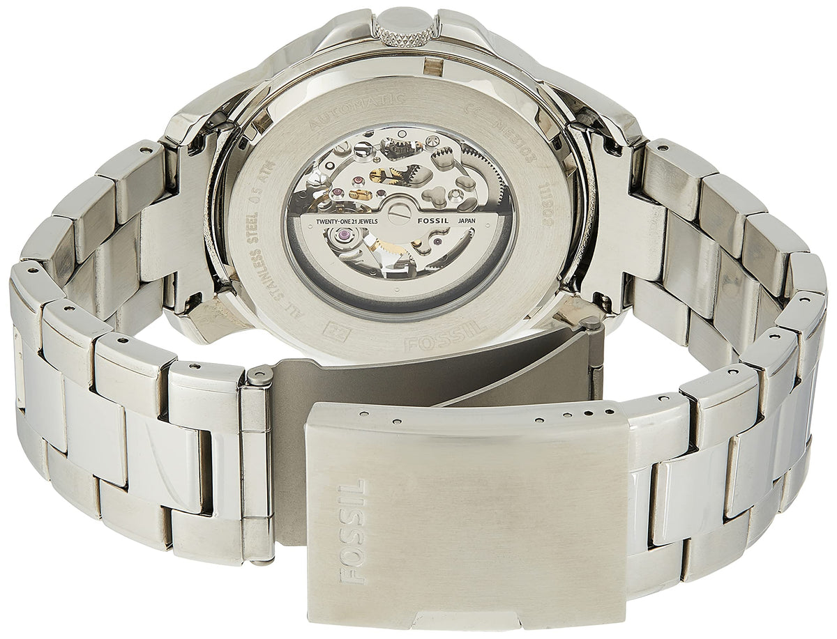  Shop Authentic Fossil Grant Automatic Skeleton Black Dial Silver Steel Strap Watch for Men - ME3103 - Luxxuri