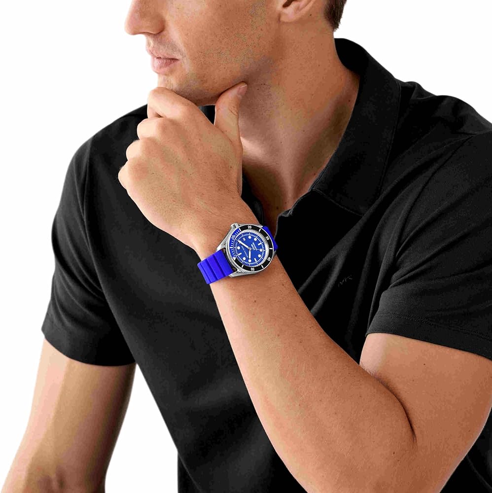  Shop Authentic Michael Kors Maritime Three-Hand Analog Blue Dial Blue Silicone Strap Watch for Men - MK9156 - Luxxuri