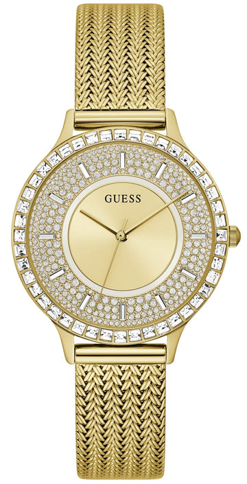  Shop Authentic Guess Soiree Diamonds Gold Dial Gold Mesh Bracelet Watch for Women - GW0402L2 - Luxxuri
