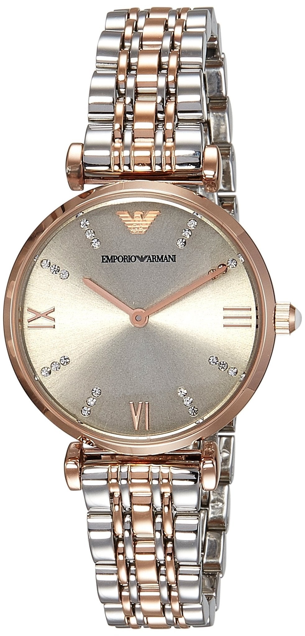  Shop Authentic Emporio Armani Gianni T Bar Grey Dial Two Tone Steel Strap Watch For Women - AR1840 - Luxxuri
