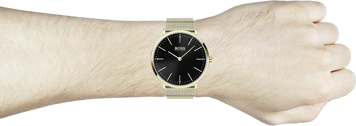  Shop Authentic Hugo Boss Horizon Quartz Black Dial Gold Mesh Bracelet Watch For Men - 1513735 - Luxxuri