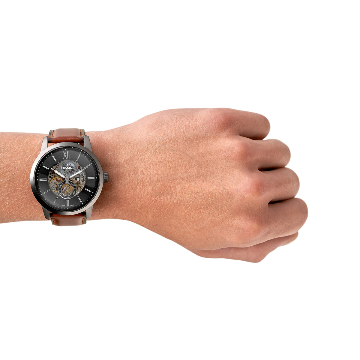  Shop Authentic Fossil Townsman Automatic Skeleton Black Dial Brown Leather Strap Watch for Men - ME3181 - Luxxuri