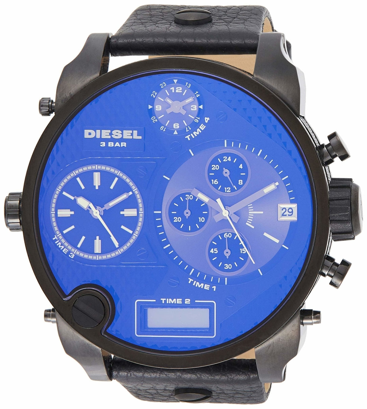  Shop Authentic Diesel Big Daddy Blue Dial Black Leather Strap Watch For Men - DZ7127 - Luxxuri