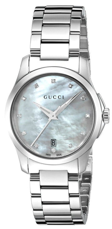 Shop Authentic Gucci G Timeless Diamonds Mother of Pearl Dial Silver Steel Strap Watch For Women - YA126542 - Luxxuri