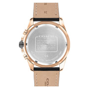 Coach Kent Chronograph Rose Gold Dial Black Leather Strap Watch for Men - 14602559