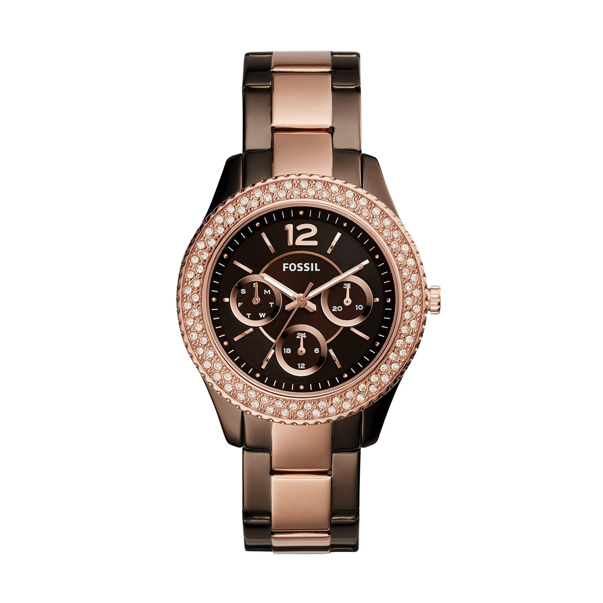  Shop Authentic Fossil Stella Multifunction Brown Dial Two Tone Steel Strap Watch for Women - ES4079 - Luxxuri